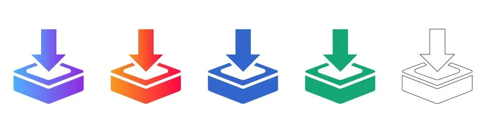 Modern Download Button Icon Set Stock Illustration