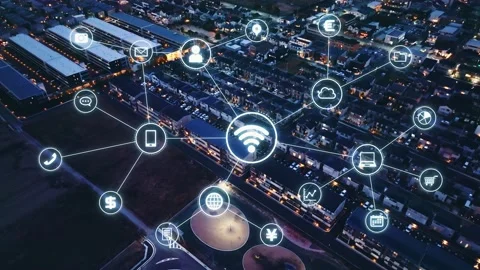 Modern downtown and wireless communication network concept. Smart city. Internet Video stock 177787367