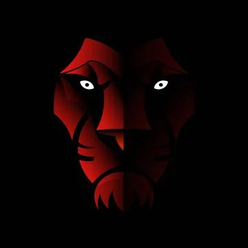 Modern-dramatic-red-lion-head-front-view-silhouette 스톡 일러스트