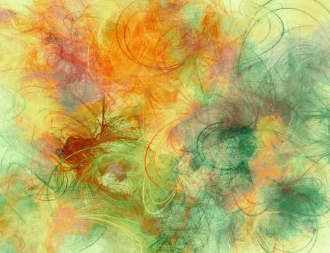 Modern drawing texture. Chaotic paint brushstrokes in green and orange tones. Stock Illustration