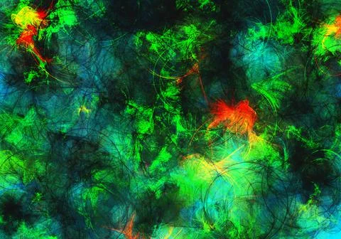 Modern drawing texture. Random paint splashes in orange and green colors. Stock Illustration