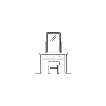 Modern dressing table icon with stool and mirror - contemporary vanity graphi Illustrazione stock