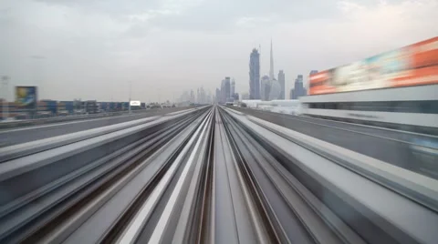 Modern Driverless Dubai Elevated Rail Metro System, UAE, Stock Footage 8960853