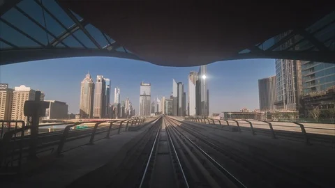 Modern driverless Dubai elevated Rail Metro System Stock Footage 110904647