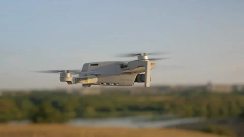 Modern drone flies in nature, close-up, selective focus. Stock Footage 280404514