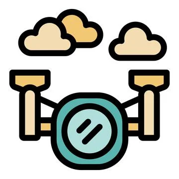 Modern drone flying under clouds on white background Stock Illustration