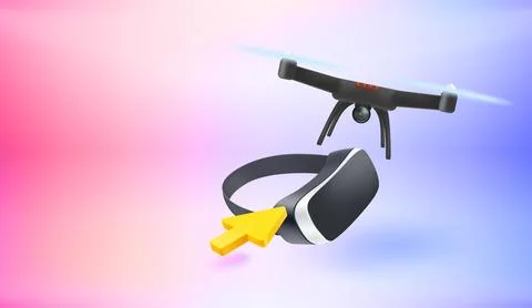 Modern drone with mask. 3d vector banner with copy space Stockillustratie