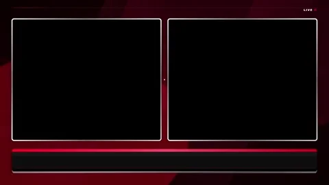 Modern dual screen broadcast overlay with live indicator and red accents 스톡 동영상 335826276
