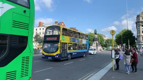 Modern Dublin TFI double decker bus on O'Connell Bridge. Dublin, Ireland Stock Footage 247549326