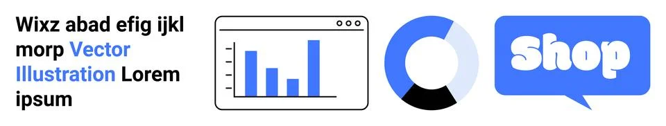 Modern E-commerce and Data Analytics Concept with Graphs and Shop Icon 스톡 일러스트