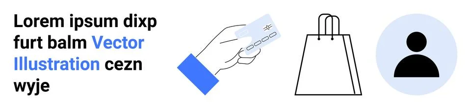 Modern E-commerce Elements Credit Card Payment, Shopping Bag, User Profile Illustrazione stock