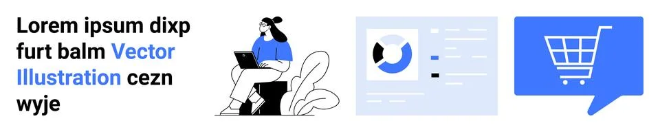 Modern E-commerce Elements with Data Analytics and Shopping Cart Stock Illustration