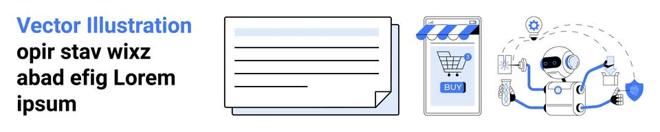 Modern E-commerce Interface with Shopping Cart and Robot Assistant Stock Illustration