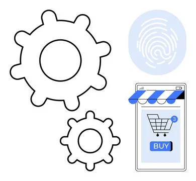 Modern E-commerce Technology Concept with Shopping Cart and Security Elements Stock Illustration