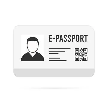 Modern E-Passport Vector Icon. Electronic ID with photo, personal data, and QR Stock Illustration