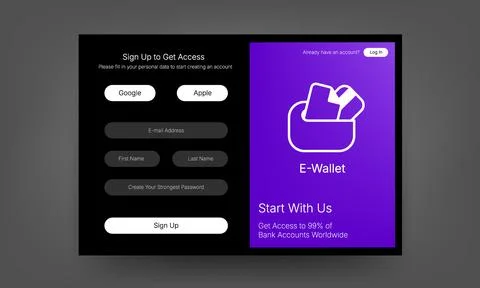 Modern E-Wallet Registration Interface With Secure User Access Stock Illustration