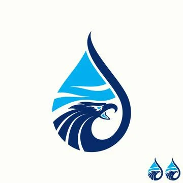 Modern eagle drop ocean wave logo design template featuring blue falcon Stock Illustration