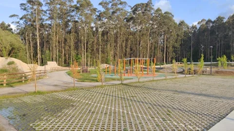 Modern eco-friendly parking lot at a leisure park Stock Footage 342348078