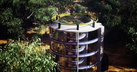 Modern eco friendly structure in a forested area showcasing sustainable desig Stock Illustration