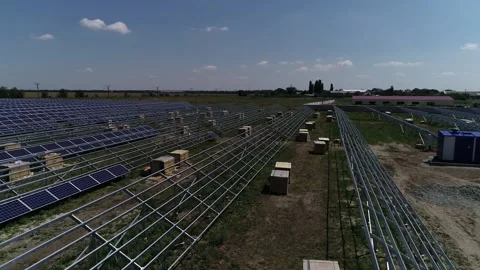 Modern eco friendly technology, solar power station under construction Stock Footage 160811146