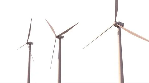Modern ecologic wind mills on white bg, fictive Stock Illustration