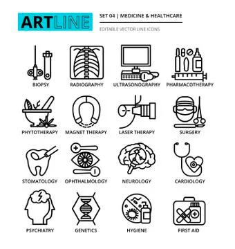 Modern editable line vector illustration, set of medicine and healthcare icon Stock-Illustration