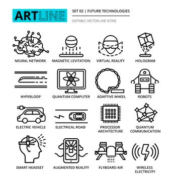 Modern editable vector line icons set of future technologies and Stock Illustration