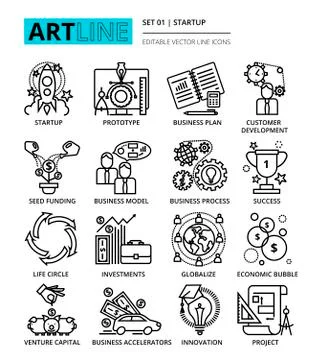 Modern editable vector line icons set of startup project, business strategy Stock Illustration