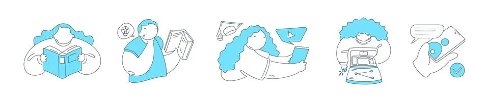 Modern Education And E-Learning Technology Vector Illustration Set Stock Illustration