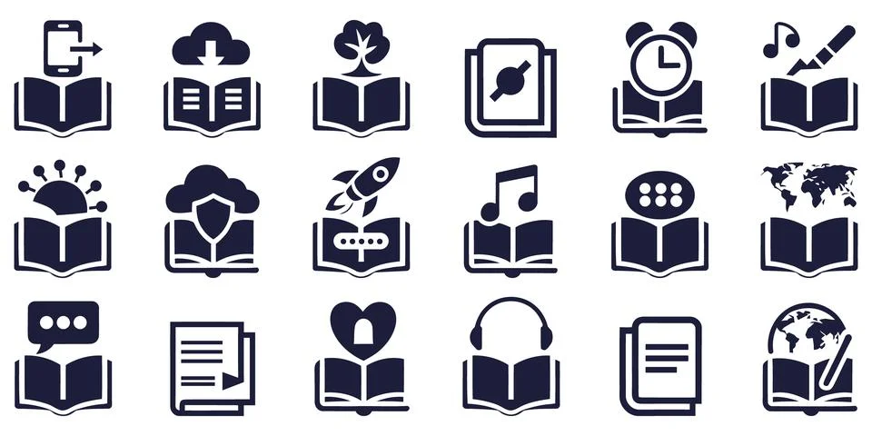 Modern Education And Learning Book Icon Collection Vector Set For Knowledge.. Stock Illustration