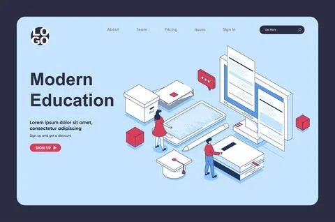 Modern education concept in 3d isometric design for landing page template. Pe Stock Illustration