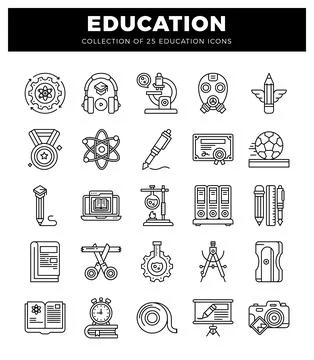 A modern education icons in a grid layout. Various learning and scientific .. Stock Illustration