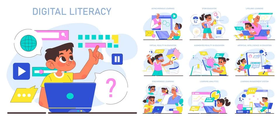 Modern education methodics set. Online educational ecosystem. 스톡 일러스트