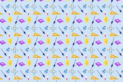 Modern education pattern background with atomic modules, paint and study elem Stockillustratie