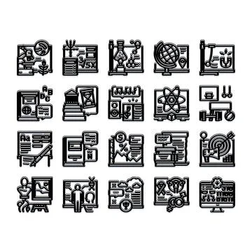 Modern educational icon set covering diverse academic subjects Stock Illustration