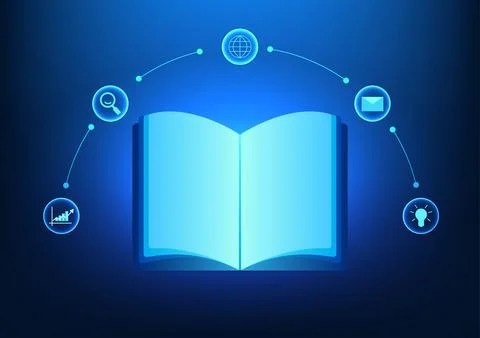 Modern educational technology Books connected to technology icons represent.. 스톡 일러스트