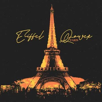 Modern eiffel tower silhouette on Black background. Stock Illustration