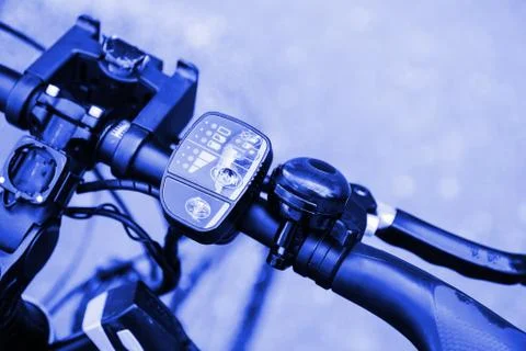 Modern electric bicycle with speed controller and horn Stock Photos