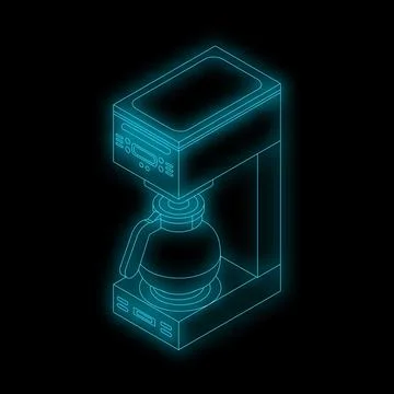 Modern electric coffee machine preparing a hot beverage with blue neon light Stock Illustration