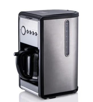 Modern electric coffee machine on white background with reflection, isolated Stock Photos