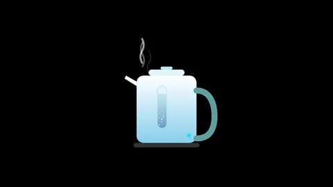 Modern Electric Kettle Boiling Water with Rising Steam Wisps and Pulsing Bl.. Видео 346007014