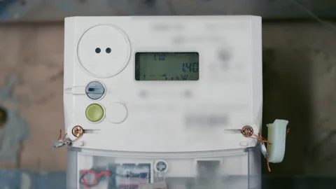 Modern Electric Meter Display Showing Changing Digital Readings | Smart Energy Stock Footage 343702085