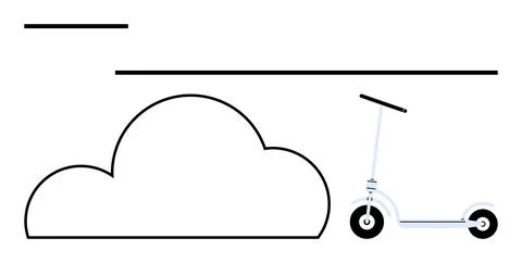 Modern electric scooter under a large cloud in minimalist black and white d.. Illustrazione stock