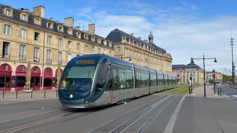 Modern electric tram on one of the main streets in Bordeaux. Stock Footage 344857871