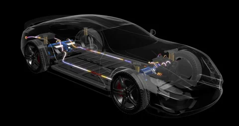 Modern Electric Vehicle Start Button and Energy System Visualization. Stock Footage 329172129
