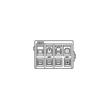 Modern electrical fuse box panel with toggle switches and power control Illustrazione stock