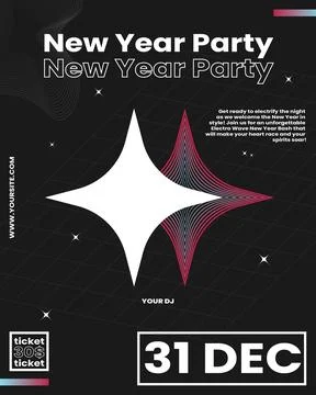 Modern Electro Wave New Year Party Flyer Template Stock Illustration