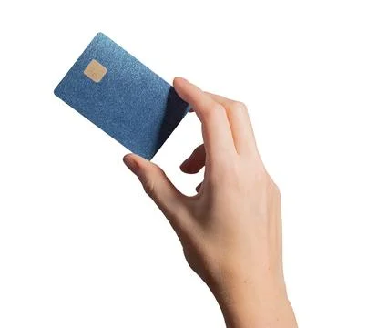 Modern electronic card. Hand holding plastic bankcard with chip in closeup fo Foto stock