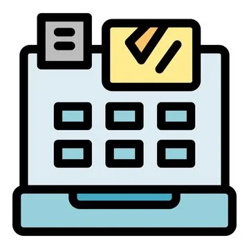 Modern electronic cash register processing payment with contactless technolog 库存插图