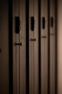 Modern electronic combination locks in ultra-modern sports club in a big city. Stock Photos